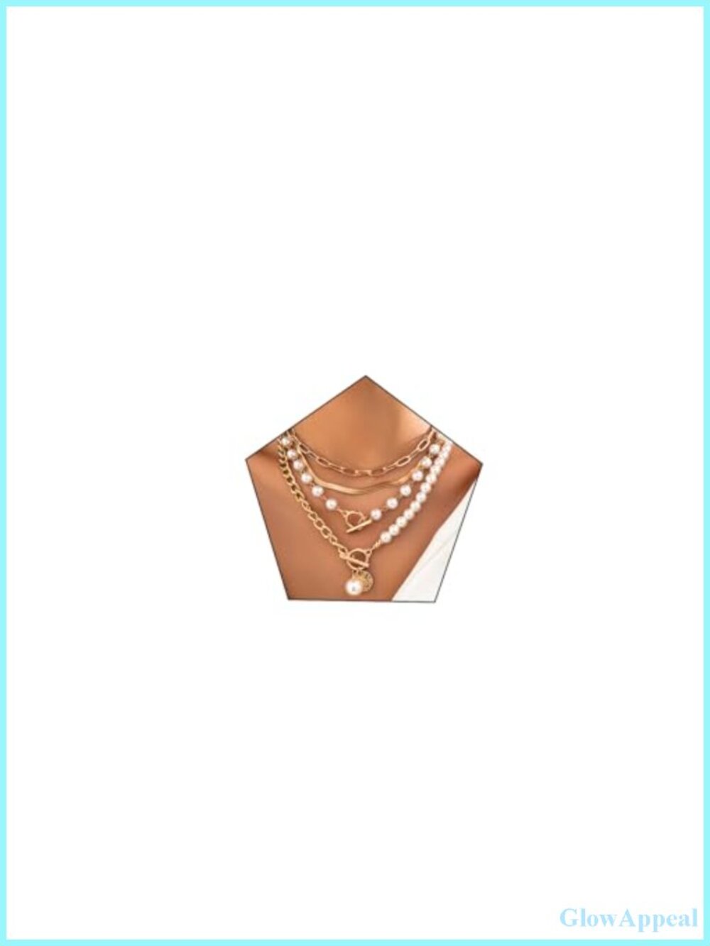 Layered Necklace Chunky Gold Plated Pearl Paperclip Chain Adjustable Set
